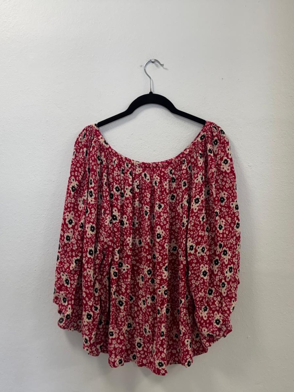 Red Floral Off-Shoulder Peasant Top